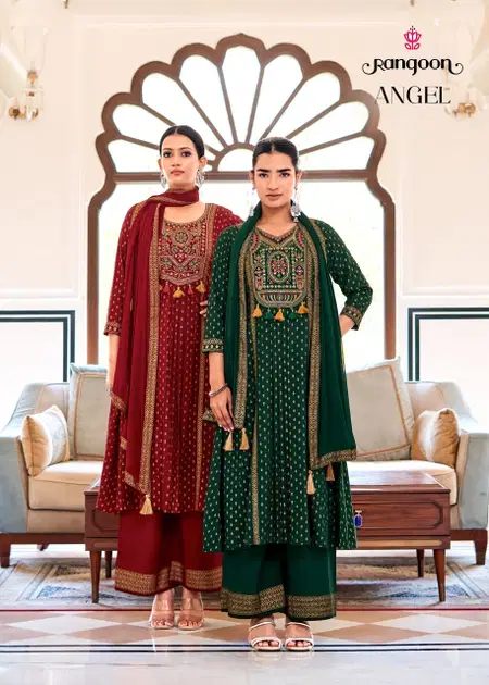 Angel By Rangoon Rayon Printed Kurti With Bottom Dupatta Wholesale Online
